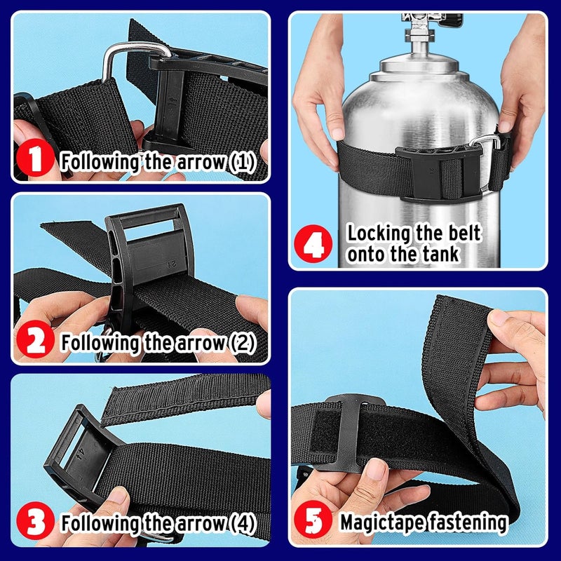 Owekfifv 2Pack Scuba Tank Holder, Universal Dive BCD Tank Cylinder Adjustable Band Webbing Belt Strap with ABS Cam Buckles and Anti-Slip Pad for Underwater Diving/Snorkeling/Freediving - Image 5